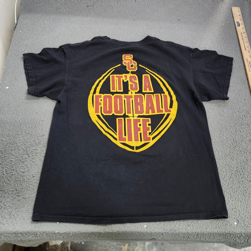 USC Trojans Football Graphic T-Shirt Black Mens Large Double Sided Mascot Tee - Picture 4 of 7